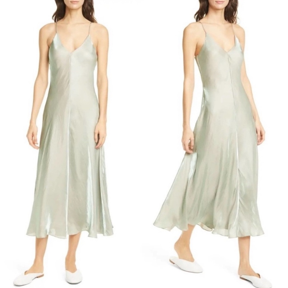 Vince Light Green Satin Midi Dress - Picture 3 of 9